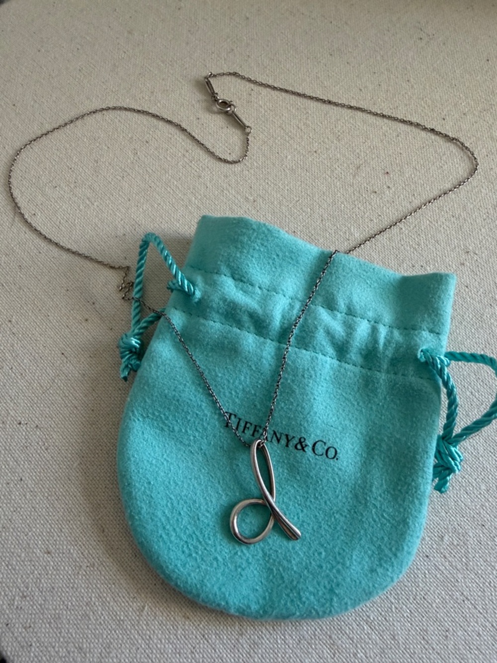 Tiffany & Co. Sterling Silver Loop Pendant Necklace - Blue Green Pouch